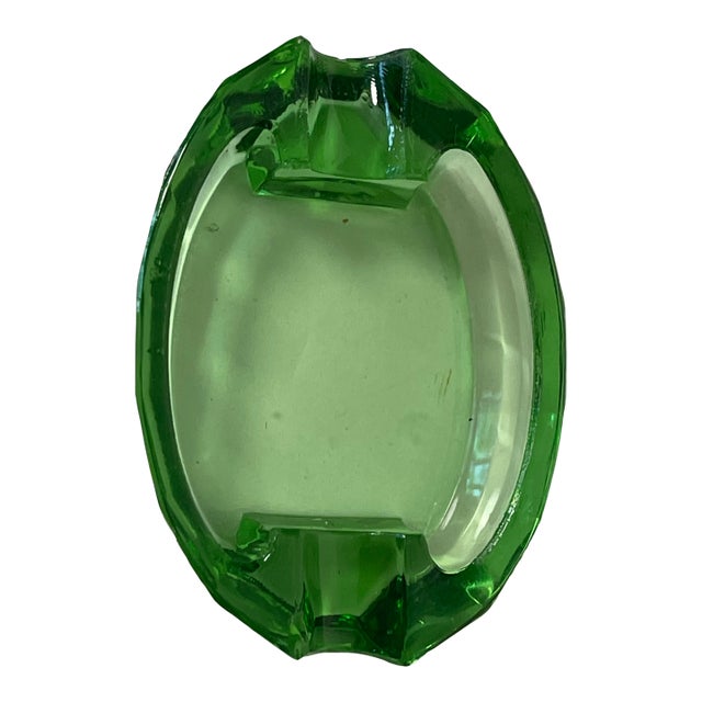 Vintage Bohemian Green Crystal Small Ashtray For Sale