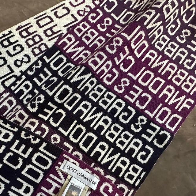 21st Century Burgundy Black and White Continuous Logo Scarf by Dolce & Gabbana For Sale - Image 6 of 11