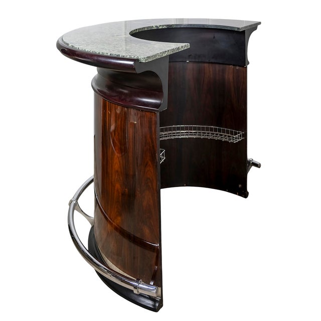 1970s Vintage Walnut and Green Marble Bar with Stools, 1970s, Set of 5 For Sale - Image 5 of 9