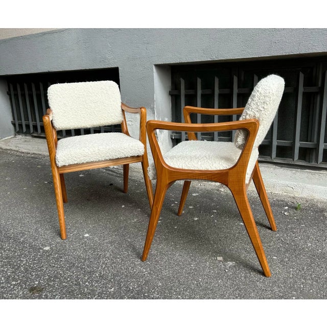 2000 - 2009 Set of Armchairs with Dark Wood Frame and White Bouclé Fabric, 2000s For Sale - Image 5 of 18