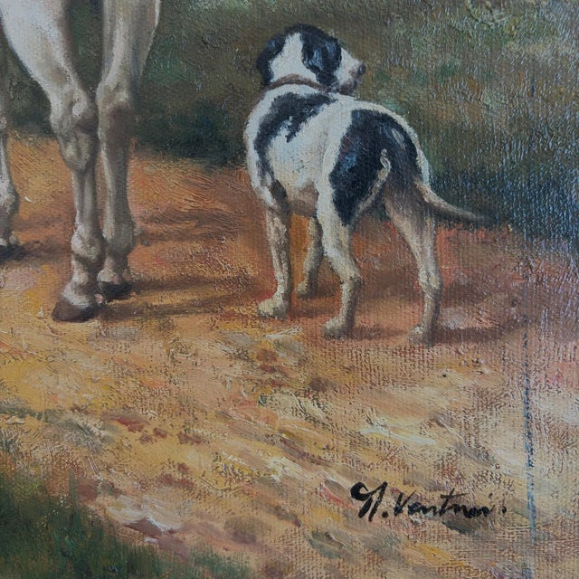 Realism Mid-20th Century Signed G. Venturi - Pastoral Scene With Rider and Figures, Oil on Canvas For Sale - Image 3 of 4