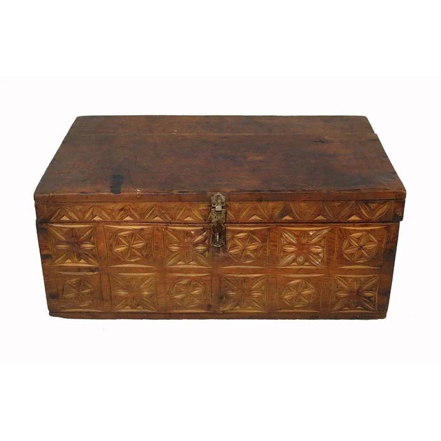 Antique Cedar Wood Treasure Dowry Chest Box, Nuristan, Afghanistan, 1920s For Sale - Image 4 of 12