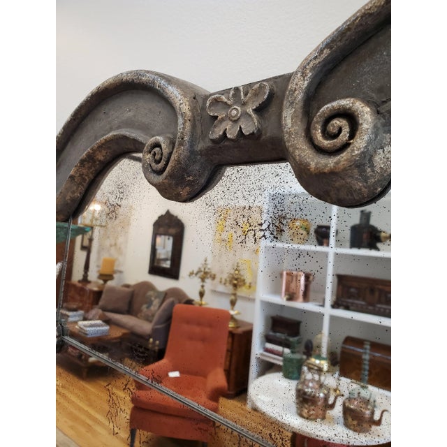 Modern Art Deco Style Silver Gilt Mirror With Rosettes and Antiqued Glass For Sale In Washington DC - Image 6 of 13