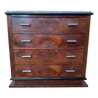 Art Deco Chest of Drawers in Burl Walnut Veneer and Marble Top, 1930s For Sale