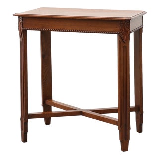 Art Deco French Side Table with Fluted Legs, Carved Frieze and X-Stretcher, 1920s For Sale