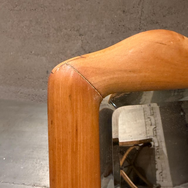 For your consideration, vintage Mid-Century Modern solid blond wood tabletop vanity or shaving mirror, highly...