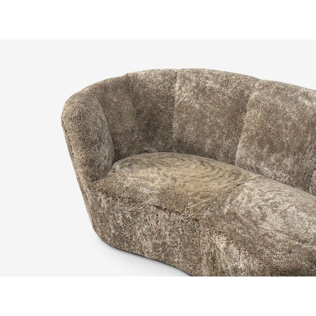Wood Danish Cabinetmaker, Banana Sofa, Sahara Sheepskin, Beechwood, Denmark, 1940s For Sale - Image 7 of 10
