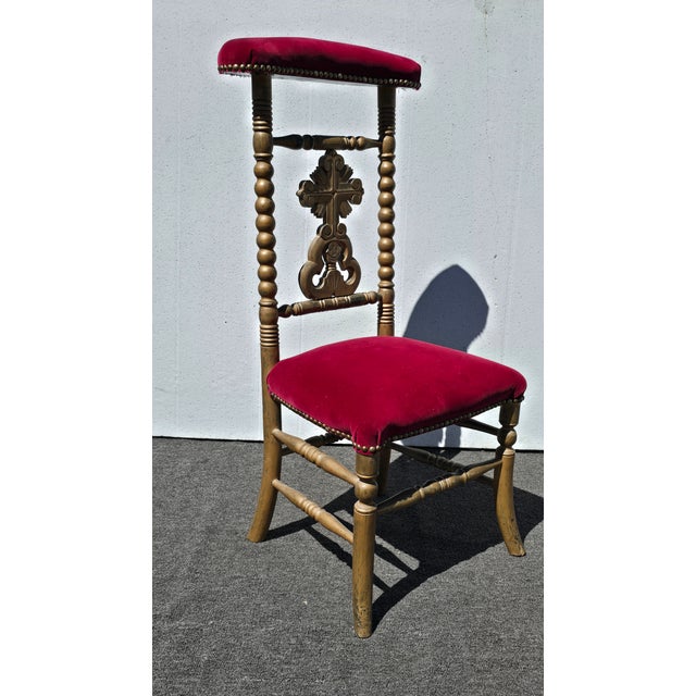 Hollywood Regency Vintage Gold Italian Rococo Red Velvet Bobbin Side Chair ~ Hollywood Regency For Sale - Image 3 of 14