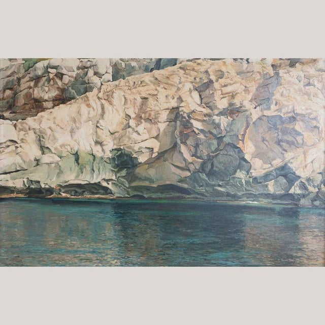 1980s Ferran Martí, Rocky Coastline & Shimmering Water, Oil on Canvas For Sale - Image 5 of 5