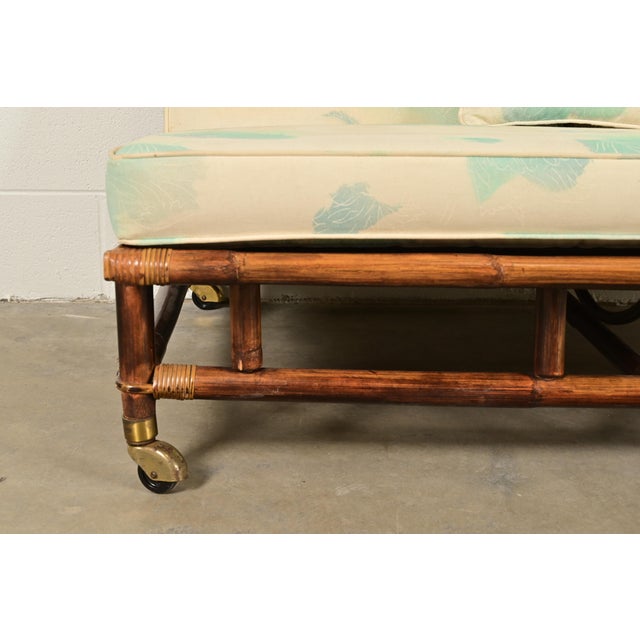 Wood John Wisner for Ficks Reed Mid-Century Hollywood Regency Bamboo Rattan Loveseat, 1950s For Sale - Image 7 of 13