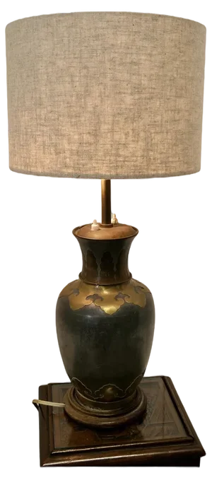 Arts & Crafts French Adjustable Brass and Pewter Table Lamp, 1920s
