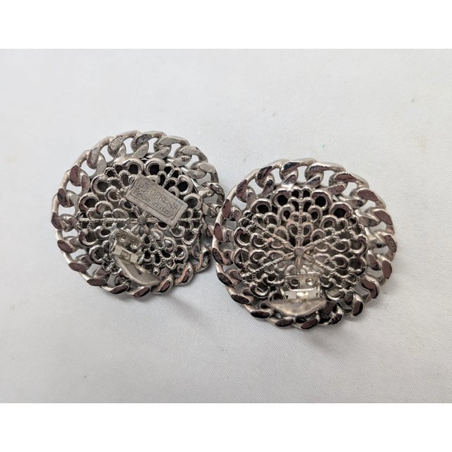 Metal Vintage Signed Ugo Correani Italy Modernist Faux-Onyx Cabochon Clip Earrings - 2 Pieces For Sale - Image 7 of 7