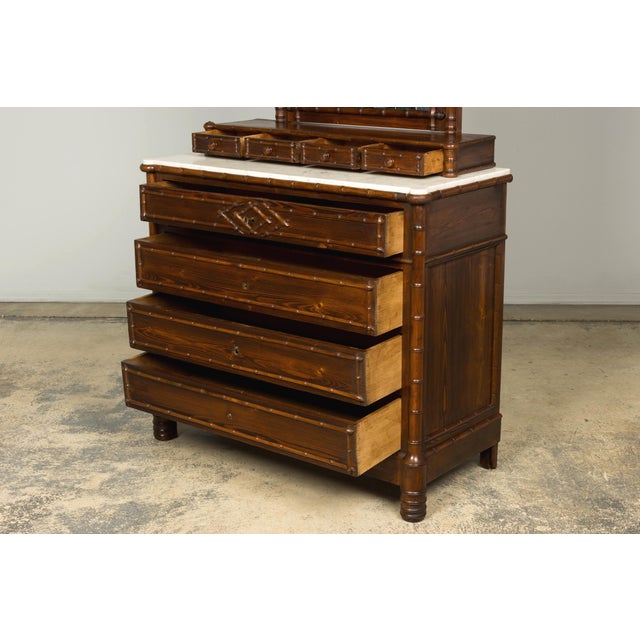 19th Century French Napoleon III Bamboo Dresser With Carrara Marble and Mirror For Sale - Image 12 of 18