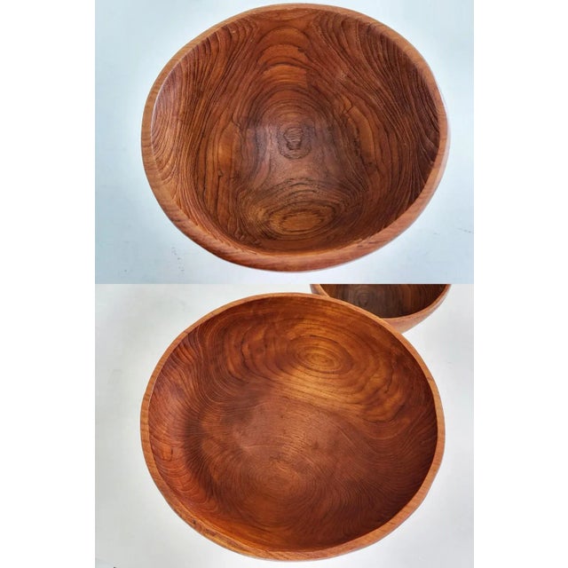 Chestnut 1960s Hand Turned Teak Wood Nesting Bowls, Set of 2 For Sale - Image 8 of 11