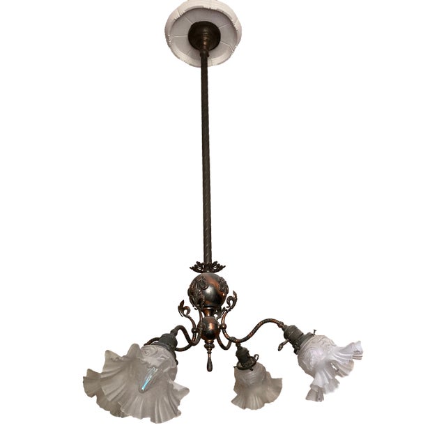 4 Light Restored Victorian Japanned Copper Chandelier Electric For Sale