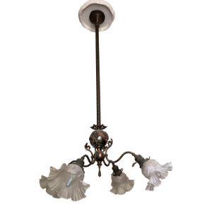 4 Light Restored Victorian Japanned Copper Chandelier Electric