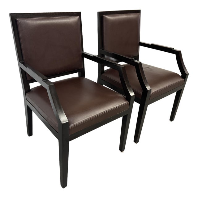 Christian Liaigre Fauteuils Neoclassical Arm Chairs, Pair For Sale
