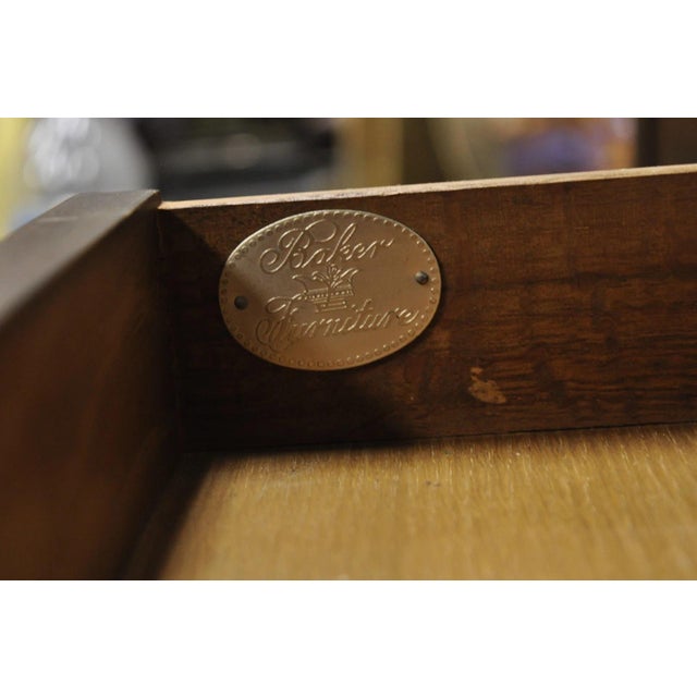 Vintage Baker Dark Cherry Wood Narrow French Console Hall Table W Copper Inserts For Sale - Image 10 of 12