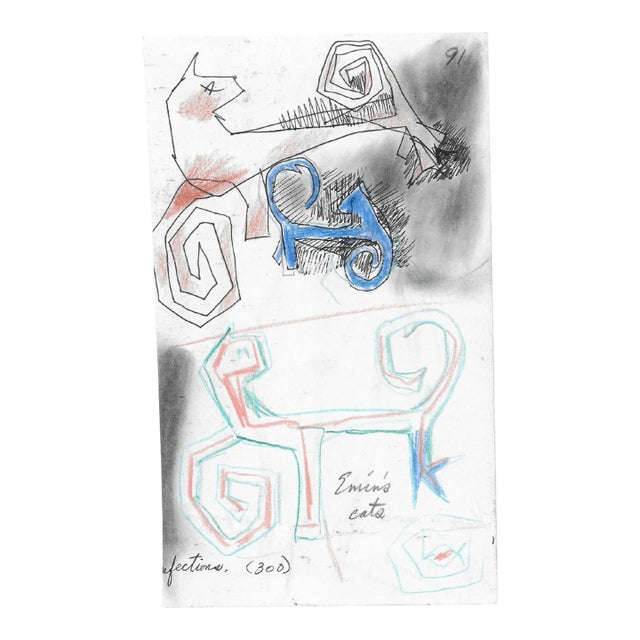 2001 James Bone Abstract Cat Drawing For Sale