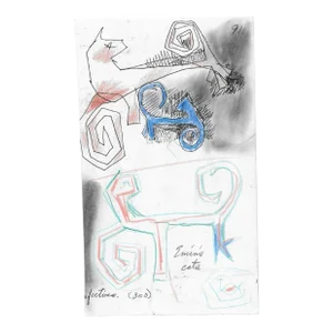 2001 James Bone Abstract Cat Drawing