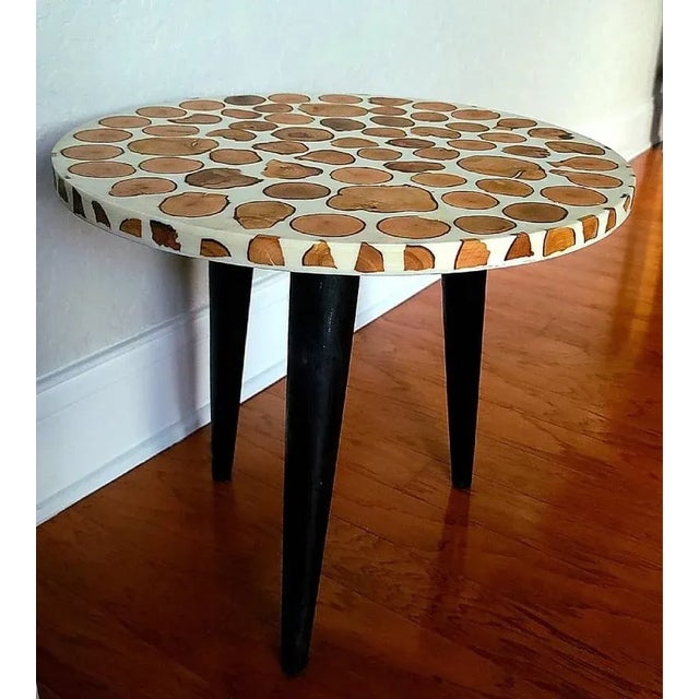 Moroccan Moroccan Mid-Century Style Wooden and Resin Side Table 1 For Sale - Image 3 of 9