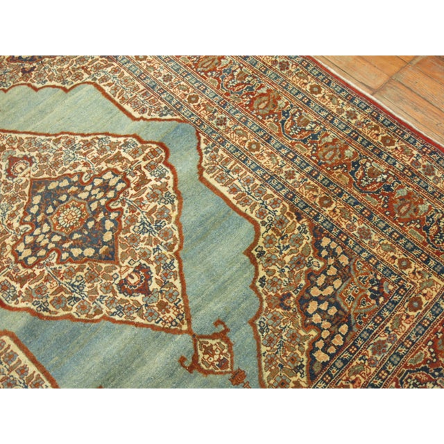 Persian Late 19th Century Turquoise Tabriz Haji Jali Li Li Rug - 4'3" x 5'7" For Sale - Image 3 of 6