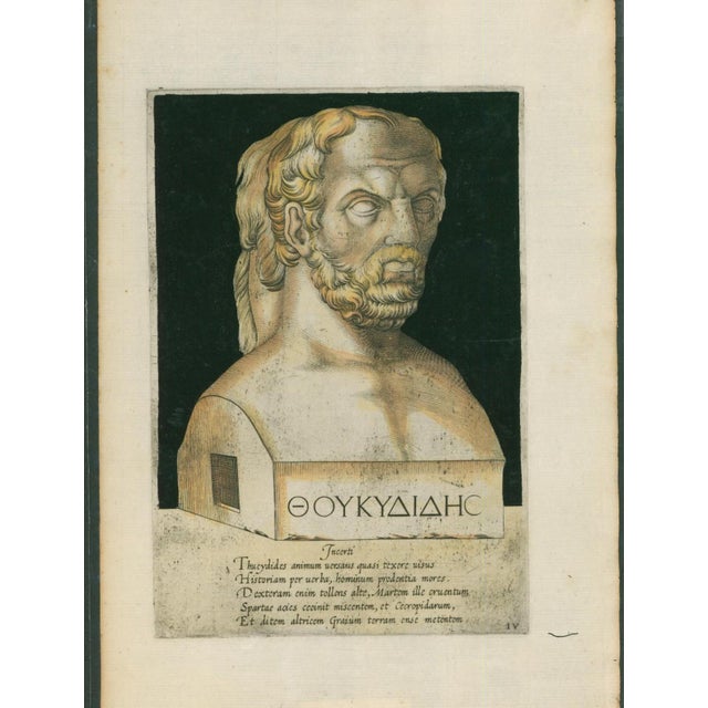 Original 16th-century Old Master engraving of Thucydides, the influential ancient Greek historian of the Peloponnesian...