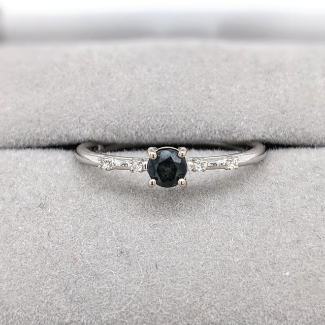 2020s Natural Alexandrite Ring w Natural Diamonds in Solid 14K White Gold Round 4mm For Sale - Image 5 of 9