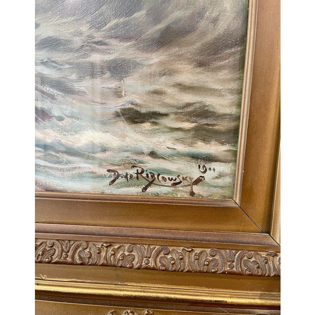 1900 - 1909 Antique Seascape Oil on Canvas, Gilded Frame, Richard Dey De Ribcowsky 1909 For Sale - Image 5 of 8
