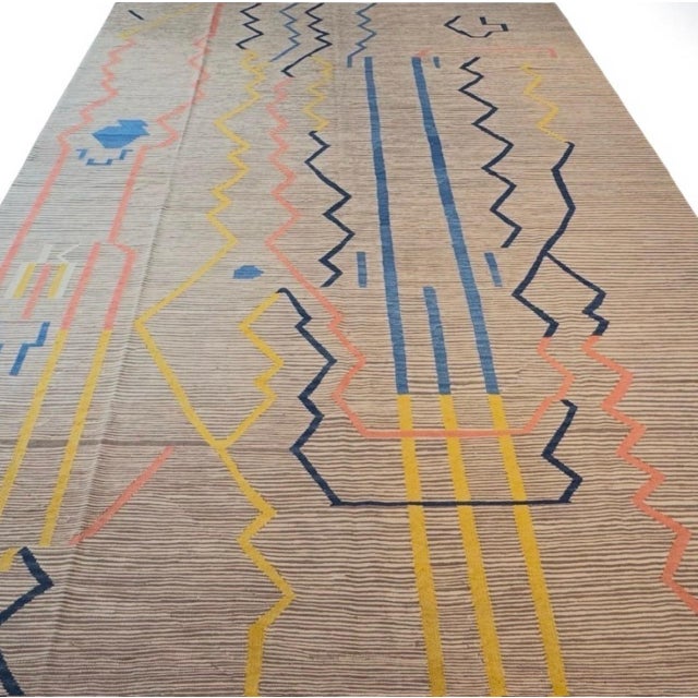 Very hard to find larger kilim with inspiration from linear forms of modern as well as tribal rugs. Suitable for all kinds...