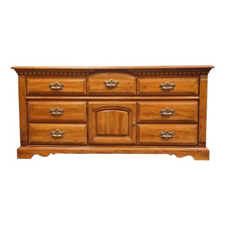 Bassett Furniture Solid Oak Early American Country Style 68" Triple Door Dresser 2283-247 For Sale