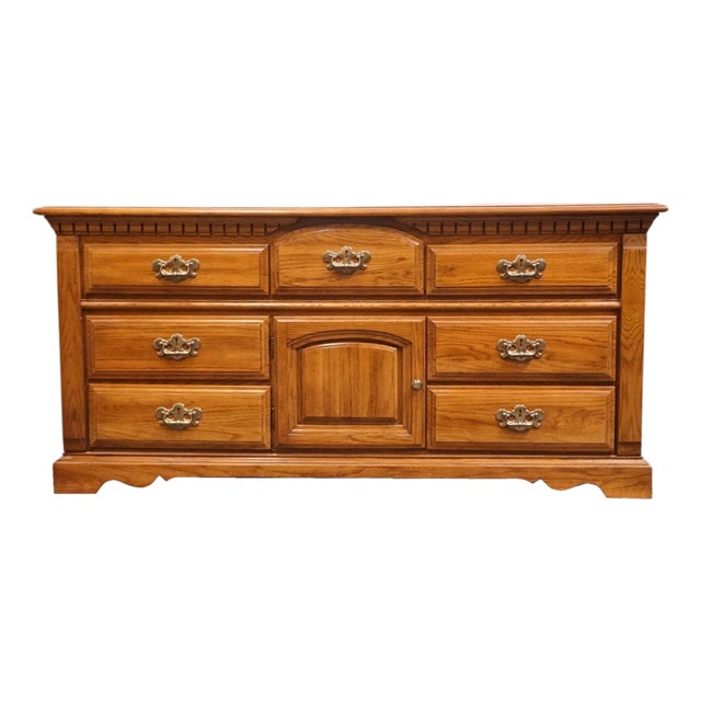 Bassett Furniture Solid Oak Early American Country Style 68" Triple Door Dresser 2283-247 For Sale