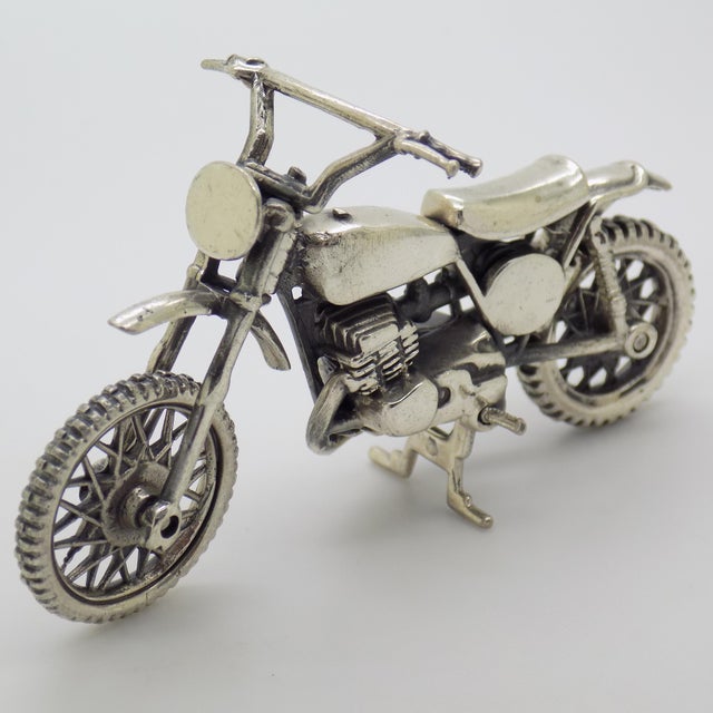 Vintage Italian Handmade Genuine Sterling Silver 925 Large Motorcycle Bike Sculpture Figurine For Sale - Image 4 of 11