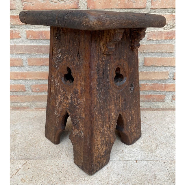 Brown Early 20th Century French Dark Oak Stool, 1910s For Sale - Image 8 of 18