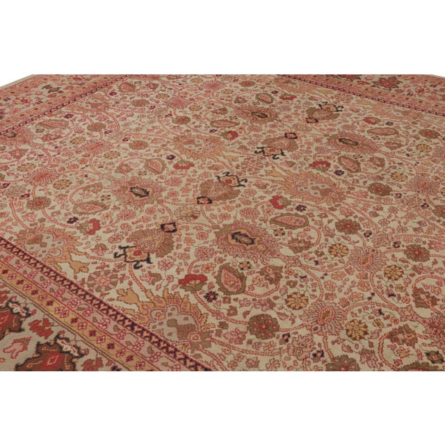 Rug & Kilim Antique Arts & Crafts Rug in Beige With Pink Floral Patterns, From Rug & Kilim For Sale - Image 4 of 7