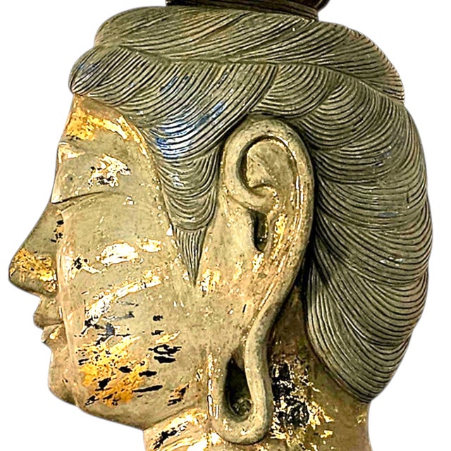 Monumental Thai-Style Buddha Head Sculpture on Lacquered Pedestal, 80"h For Sale - Image 9 of 13