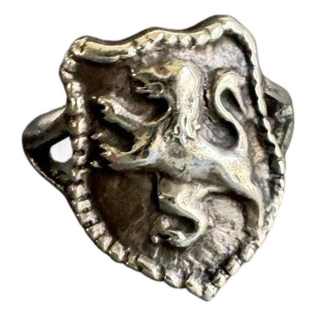 Vintage Scottish Rampant Lion Signet Ring Celtic Sterling Silver Shield Size 6 For Sale