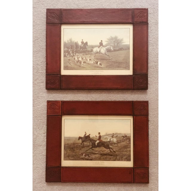 Brick Red English Hunting Prints - Leather-Framed Grafiche Tasgotti / Thomas Blinks - a Pair For Sale - Image 8 of 8