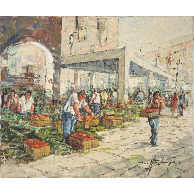 1980s The Market - Oil on Canvas by L. De Mitri - 1980s 1980s For Sale - Image 5 of 5