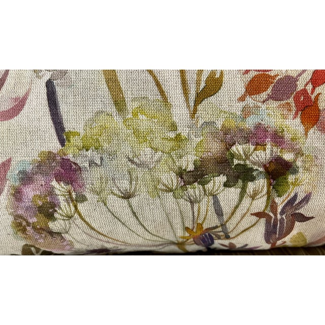 Textile Large Bolster Pillow Adorned in Water Color Look Floral Pattern Made Up of Beautiful Reds, Purples & Oranges Against a Cream Background - Made in U K For Sale - Image 7 of 11