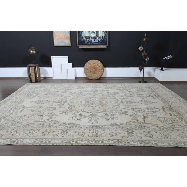 1970s Vintage Persian Handmade Wool Cotton Brown Beige Area Rug For Sale - Image 11 of 11