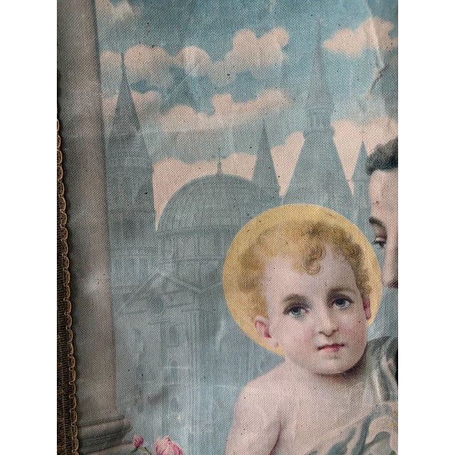 Blue 19th Century Italian Religious Banner Jesus & Saint Anthony Tassels For Sale - Image 8 of 12