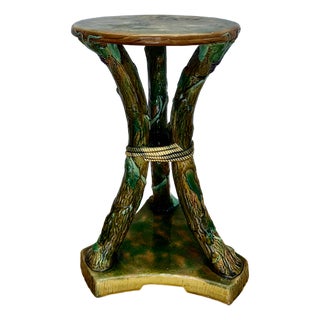 George Jones Majolica Faux Bois Drinks Table or Garden Seat, England Circa 1878 For Sale