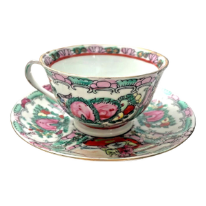 Early 20th Century Rose Medallion Tea Cup and Saucer Set