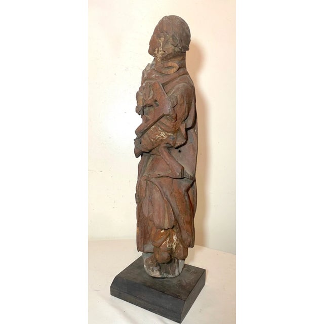 Large Antique 1600's Hand Carved Wood Religious Jesus Crucifix Saint Sculpture For Sale - Image 10 of 16