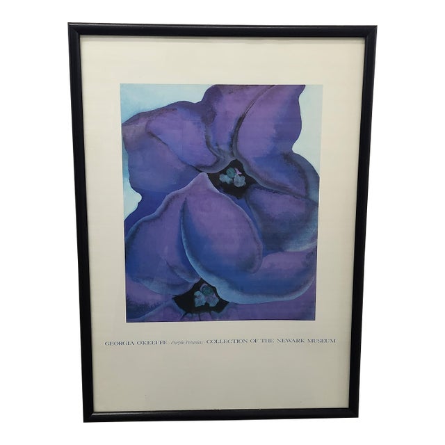 Vintage 1989 Georgia O’Keeffe Purple Petunias Newark Art Museum Offset Lithograph Poster For Sale