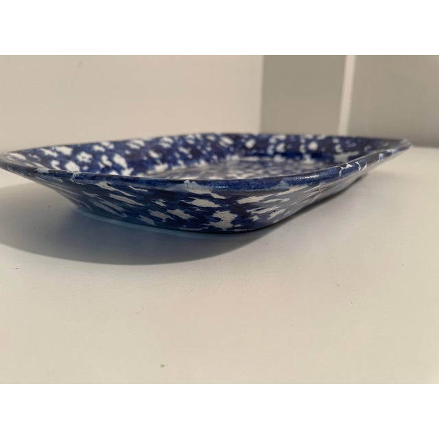 American 19th C. Antique Spongeware Blue and White Platter For Sale - Image 3 of 8