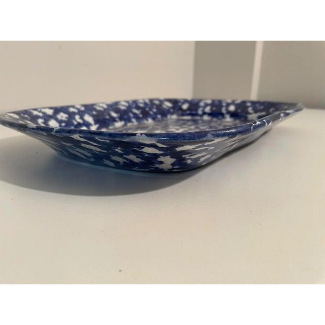 American Antique Blue and White Platter - Spongeware - 10 X 13 For Sale - Image 3 of 8