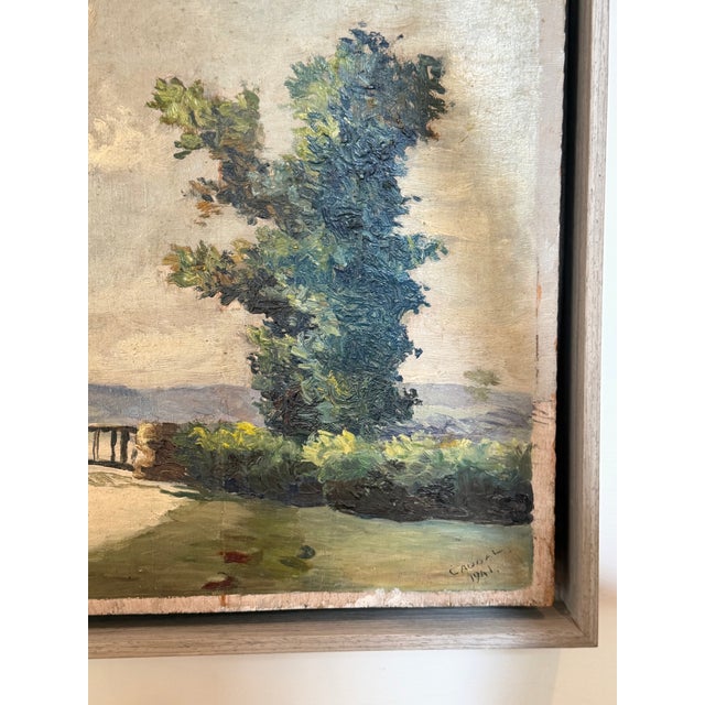 French Landscape Oil on Board, Dated 1941 For Sale - Image 4 of 6