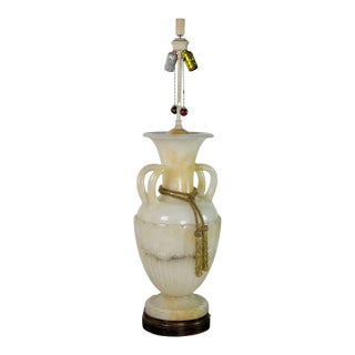 Early 20th Century Monumental Carved Alabaster Neoclassical Lamp For Sale